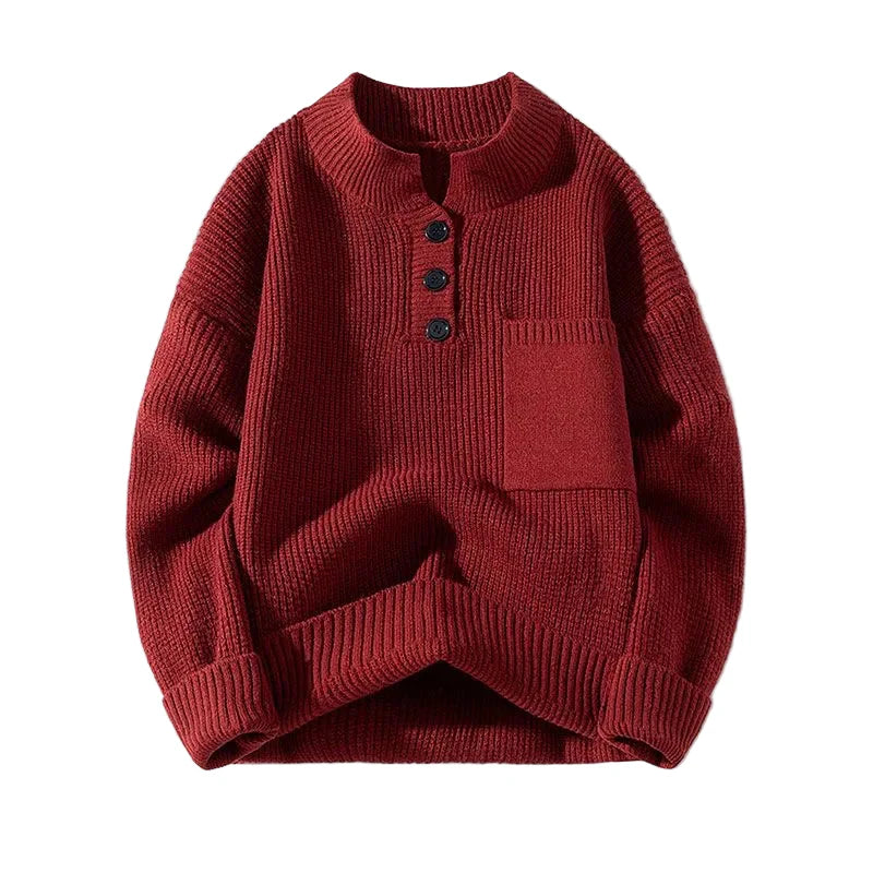 Unisex stickad tröja med henleykrage