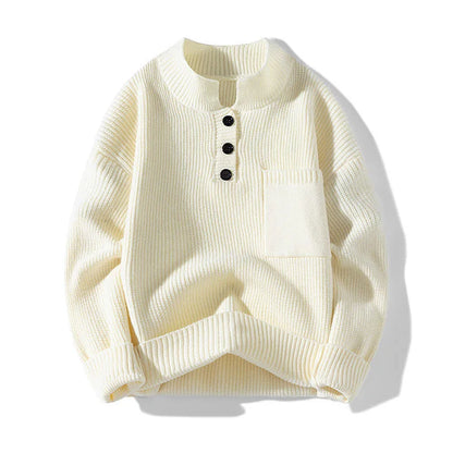 Unisex stickad tröja med henleykrage