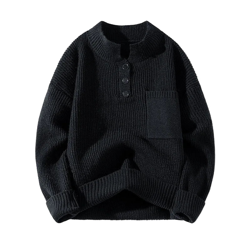 Unisex stickad tröja med henleykrage