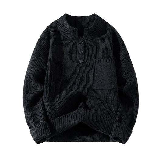 Unisex stickad tröja med henleykrage