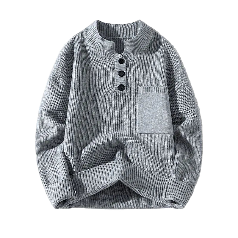 Unisex stickad tröja med henleykrage