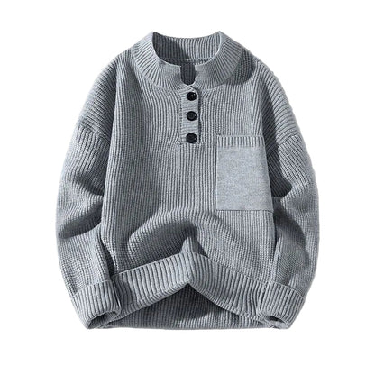 Unisex stickad tröja med henleykrage