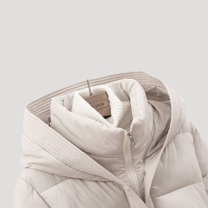 Lång vinterjacka med huva och bälte för kvinnor