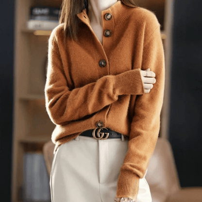 Damtröja i kashmir med stickad krage