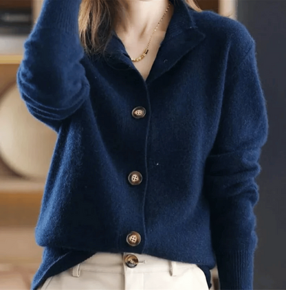 Damtröja i kashmir med stickad krage