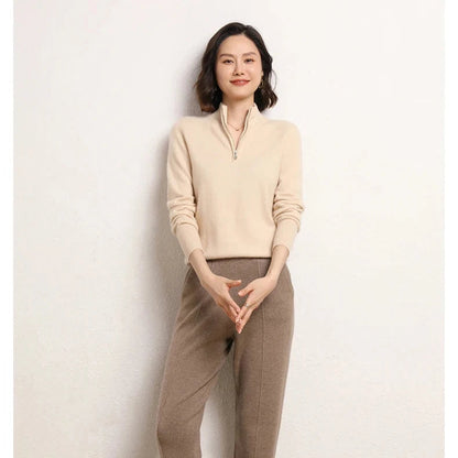 Damtröja i kashmir med kort dragkedja