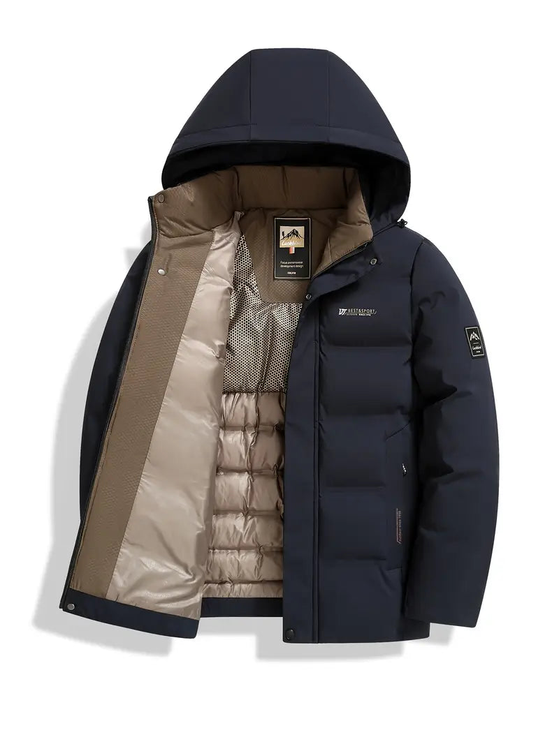 Herrvinterjacka för vardag med avtagbar huva