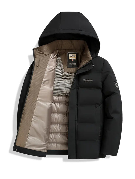 Herrvinterjacka för vardag med avtagbar huva