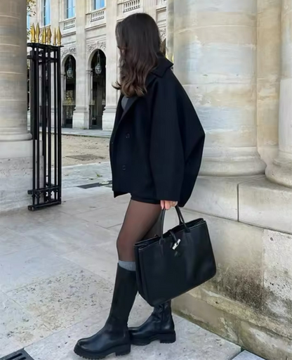 Varm vinterjacka i ull med fickor för kvinnor